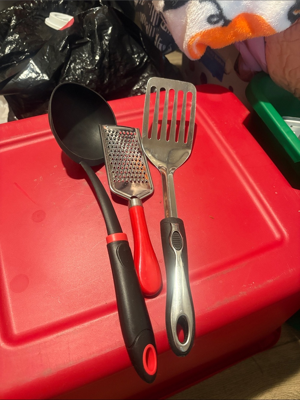 Red and Black Kitchen Utensil Set - Spoon, Grater & Spatula